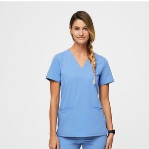 Figs Casma 3 Pocket Scrub Top Ceil Blue Size Small